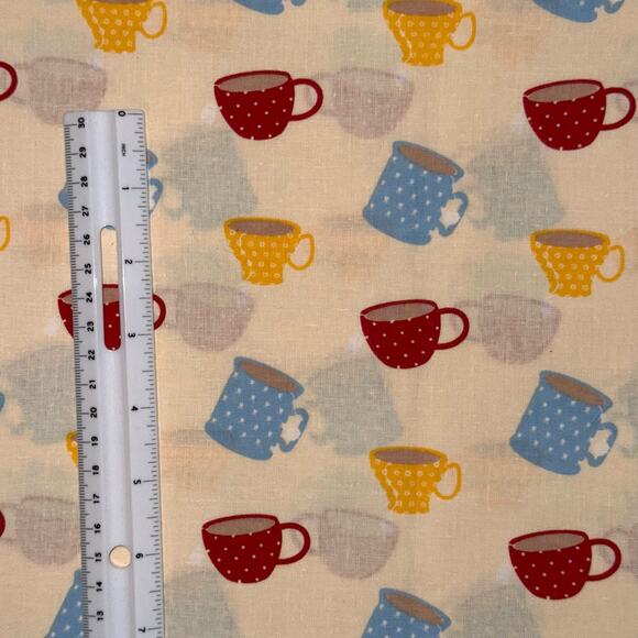 Dotted Coffee Cups on Cream Cotton Fabric by Quilter's Showcase - 1/2 Yard - Picture 2 of 6